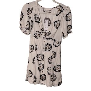 NWT Urban Outfitters Bettie Twist-Front Cream & Black Floral Mini Dress Small